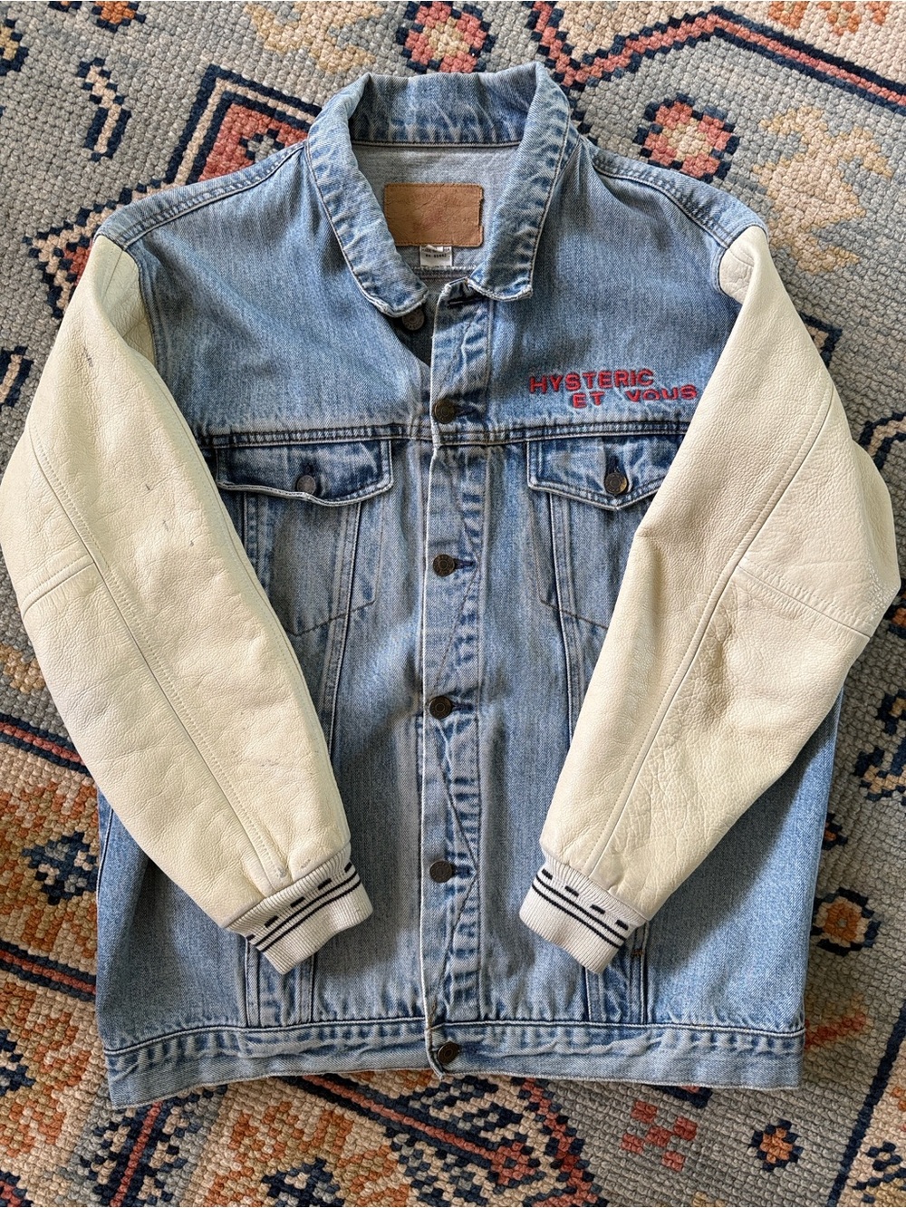 Vintage 1980’s Hysteric Et-Vous Denim Leather Varsity Jacket Unisex